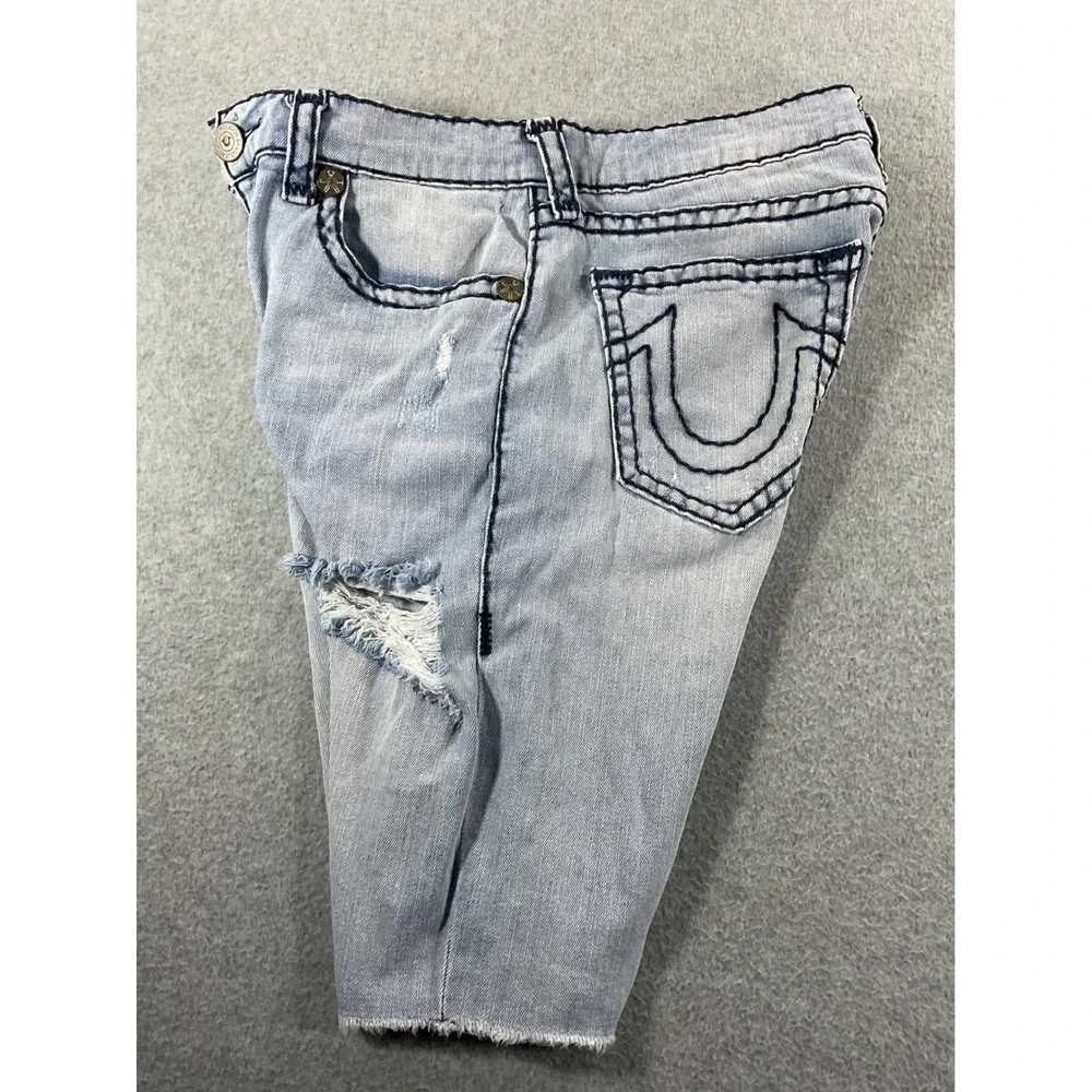True Religion Ricky Relaxed Straight Distressed Shorts Light Wash Mens 34 1129